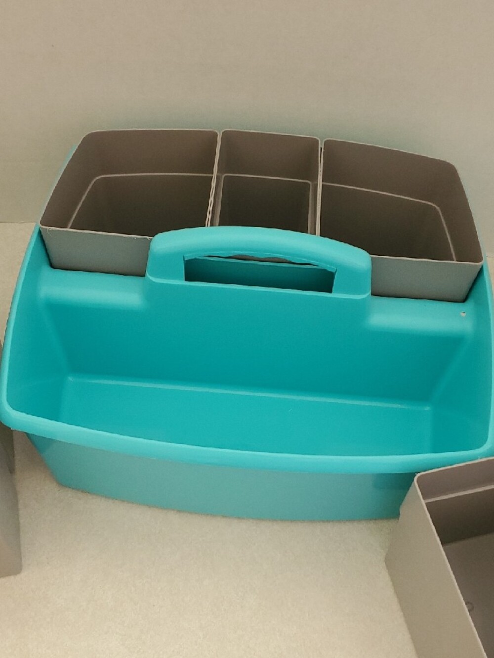 Art Organizer Caddy in Teal and Gray - Portable Cosmetic Storage - Picture 3 of 6